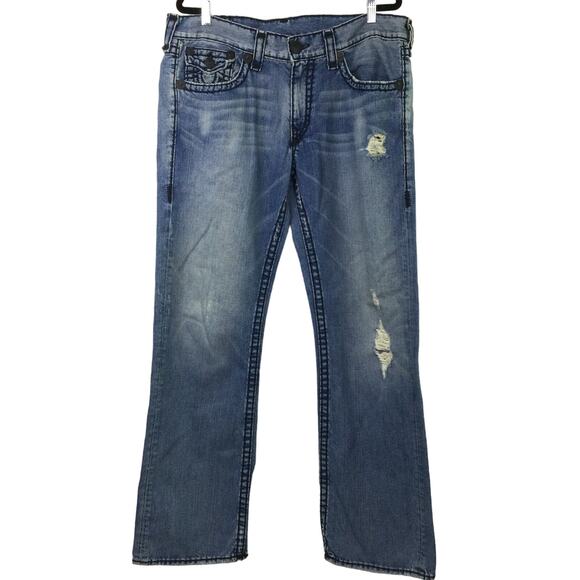 True Religion Ricky Super T Men's Y2K Light Wash Flap Pockets Straight Jeans 38 - Picture 1 of 15